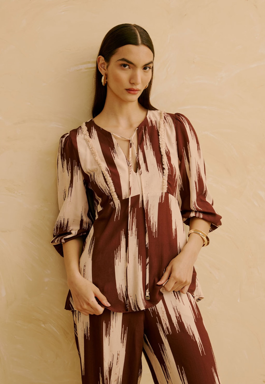 Bata com Franjas Estampada Amantani