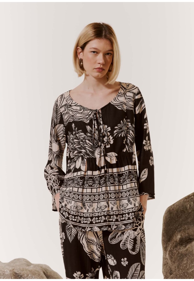 Bata Detalhe Franzido Estampada Pradaria