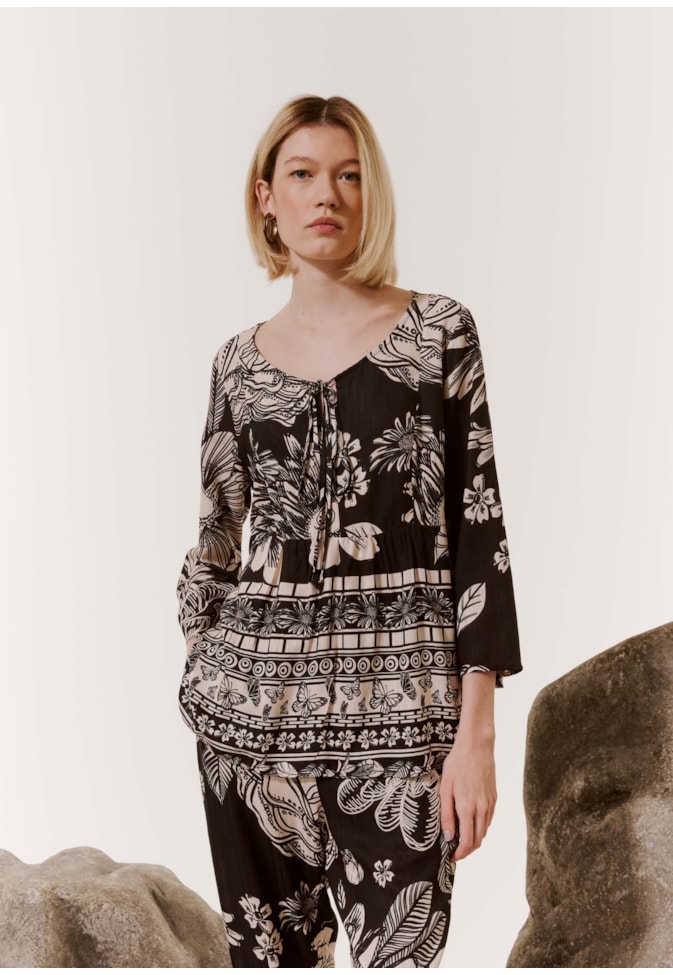 Bata Detalhe Franzido Estampada Pradaria