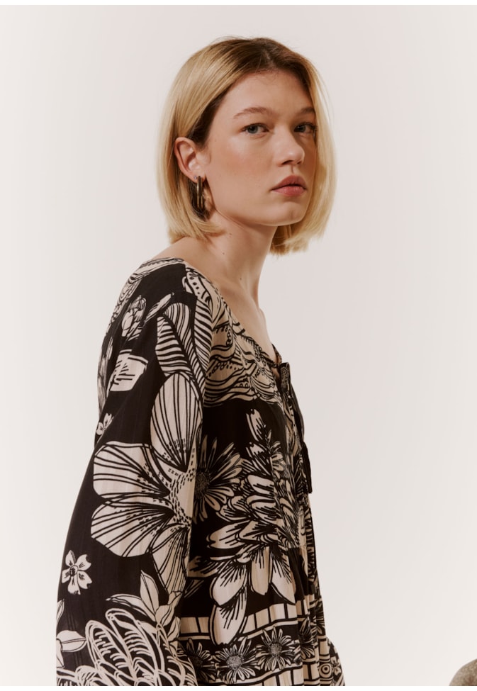 Bata Detalhe Franzido Estampada Pradaria