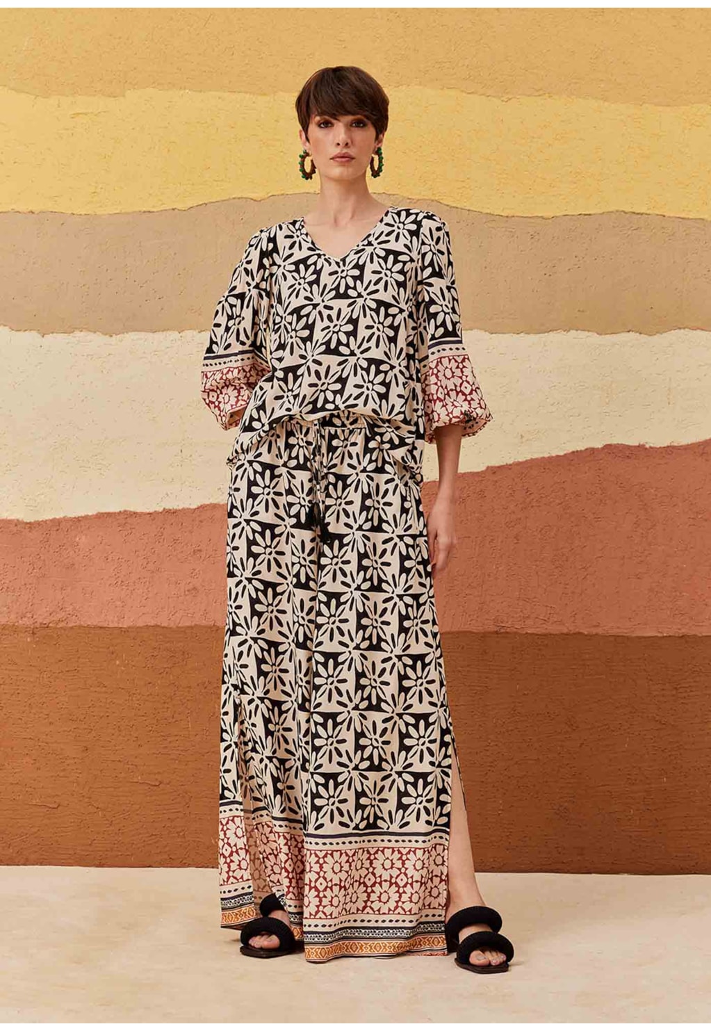 Bata Manga Bufante Estampada Salta