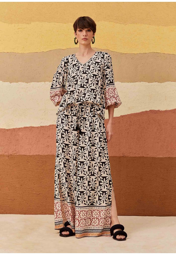 Bata Manga Bufante Estampada Salta