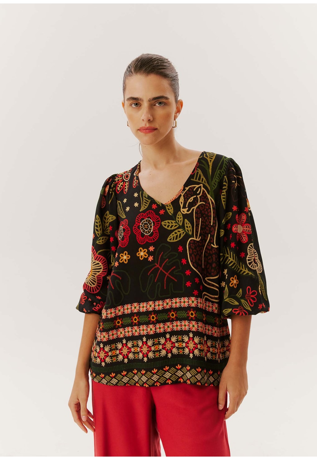 Bata Manga Longa Bufante Estampada Bioma