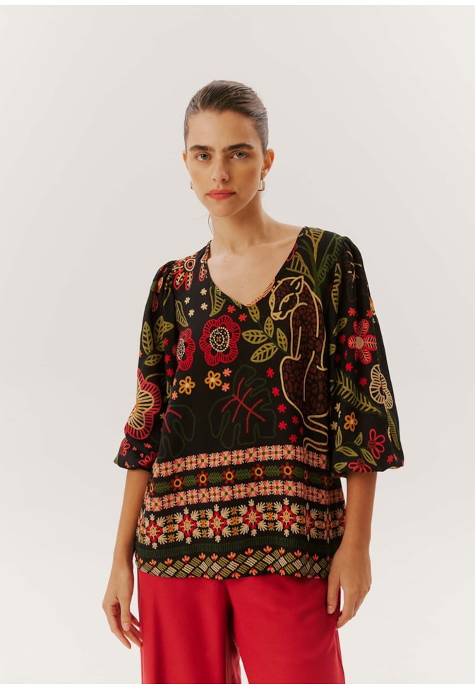 Bata Manga Longa Bufante Estampada Bioma