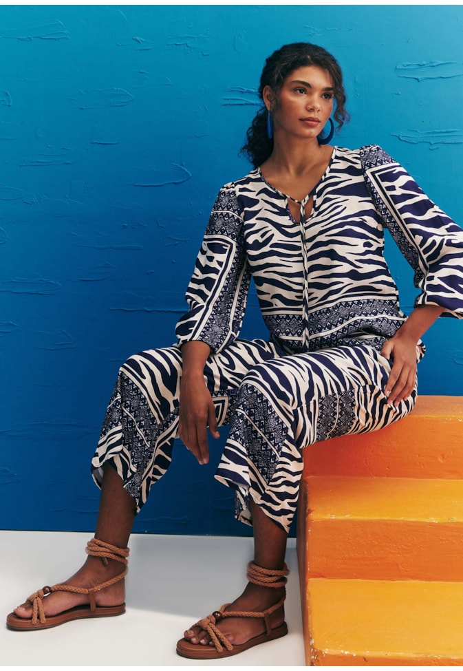Bata Manga Longa Estampada Las Cebras