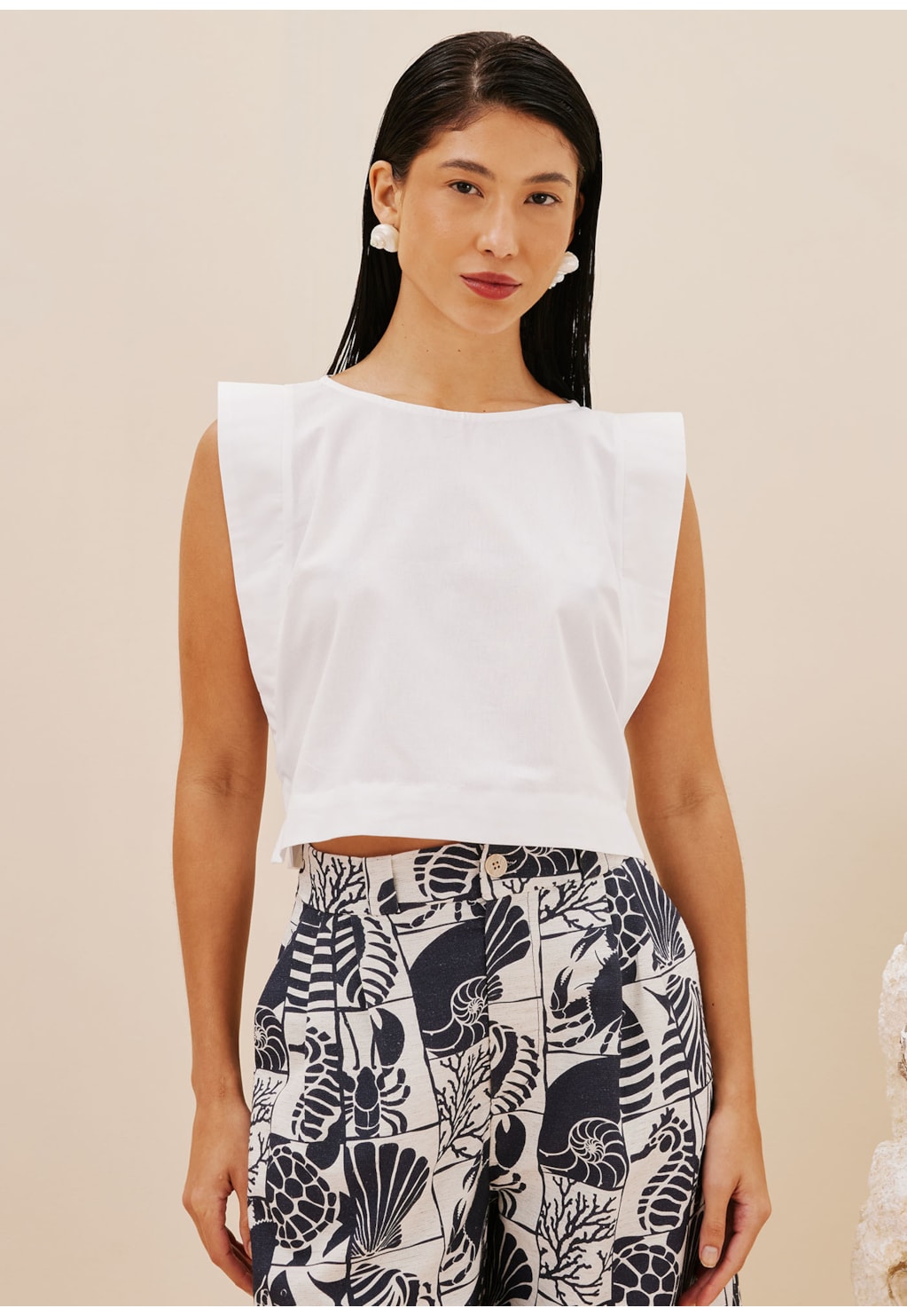 Bermuda Cenoura Bainha Inglesa Estampada Mar