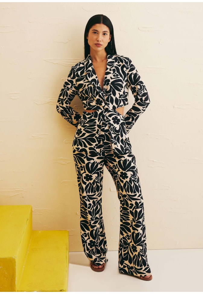 Blazer Abertura Cintura Estampado Cayo Coral