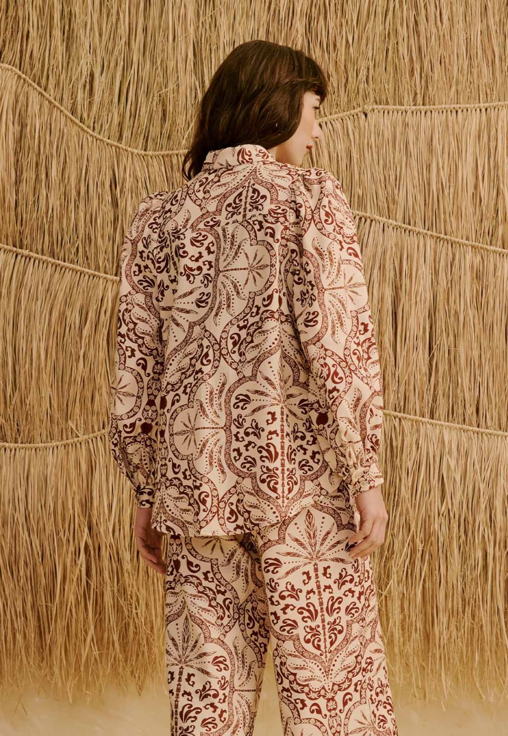 Blazer com Manga Bufante Estampado Palmas Del Sol