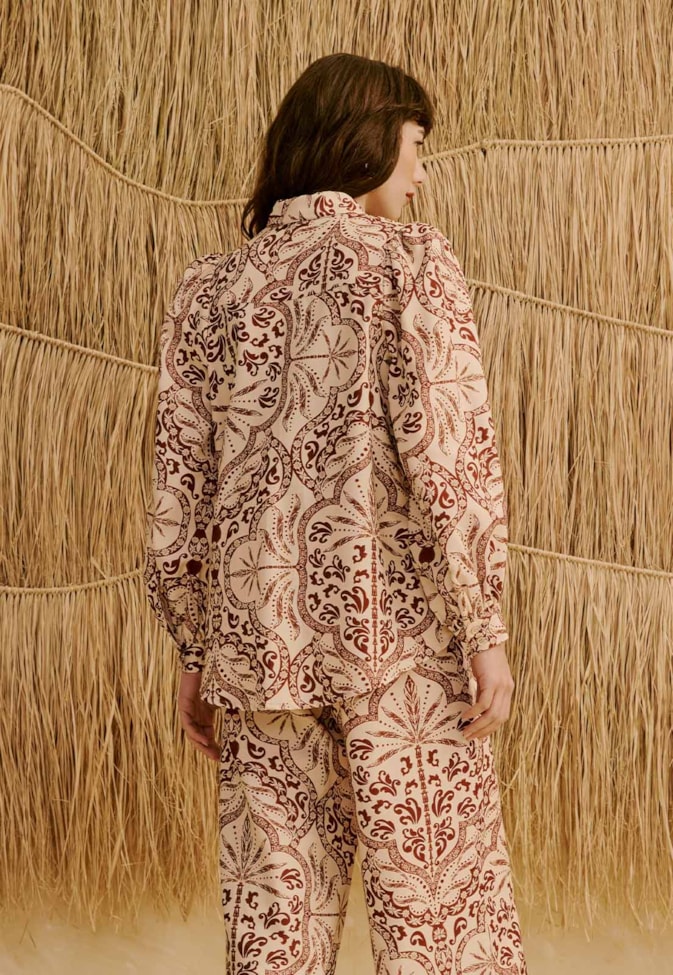 Blazer com Manga Bufante Estampado Palmas Del Sol