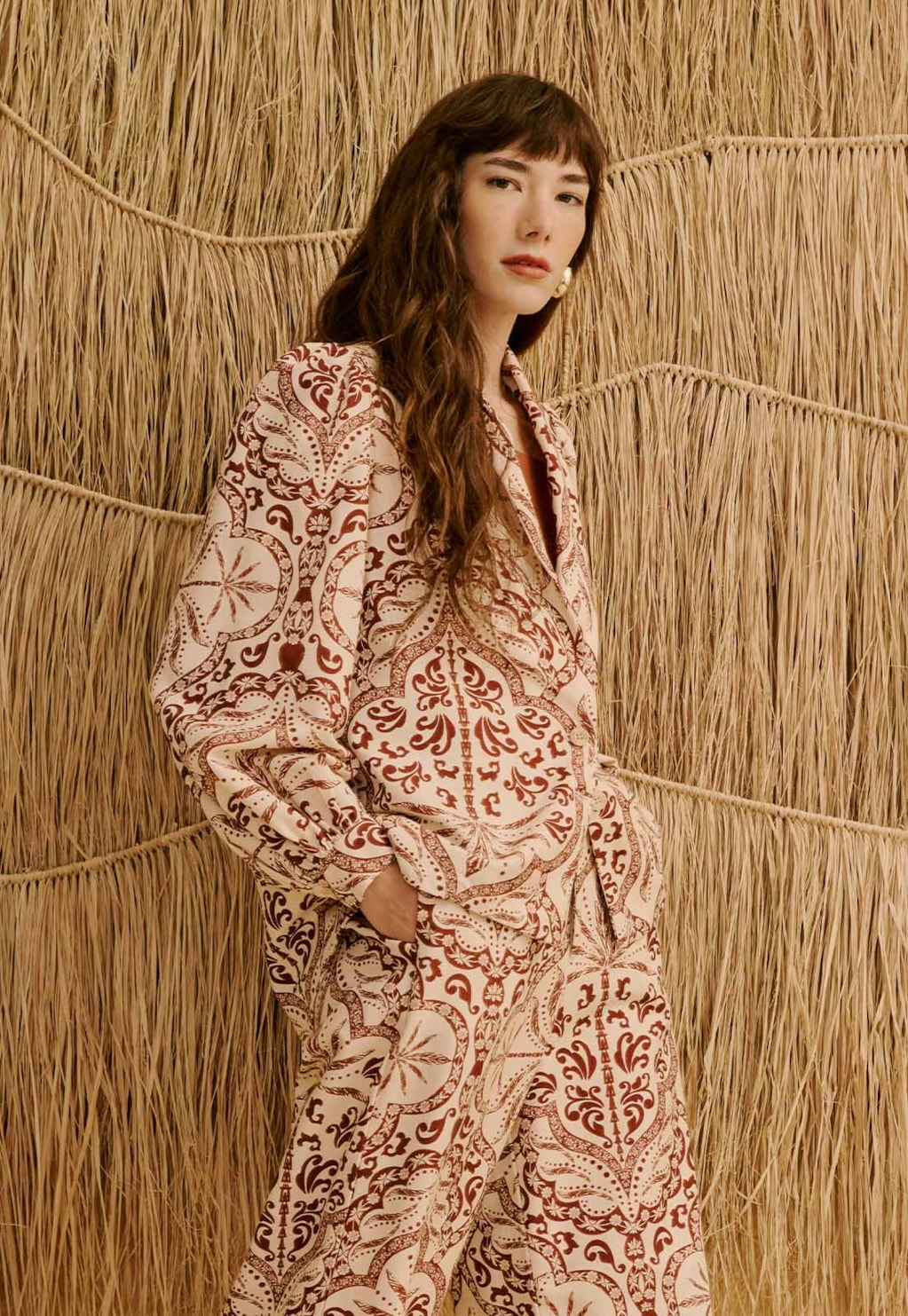 Blazer com Manga Bufante Estampado Palmas Del Sol