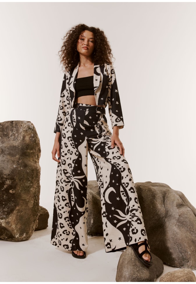 Blazer Cropped Estampado Savana