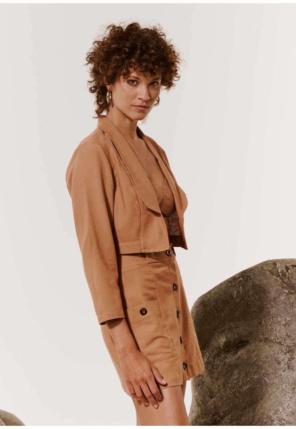 Blazer Cropped Manga Longa