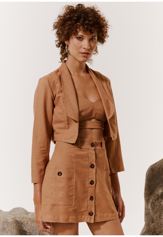 Blazer Cropped Manga Longa