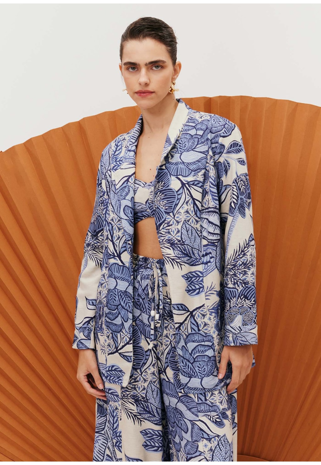 Blazer Estruturado Alongado Estampado Melodia