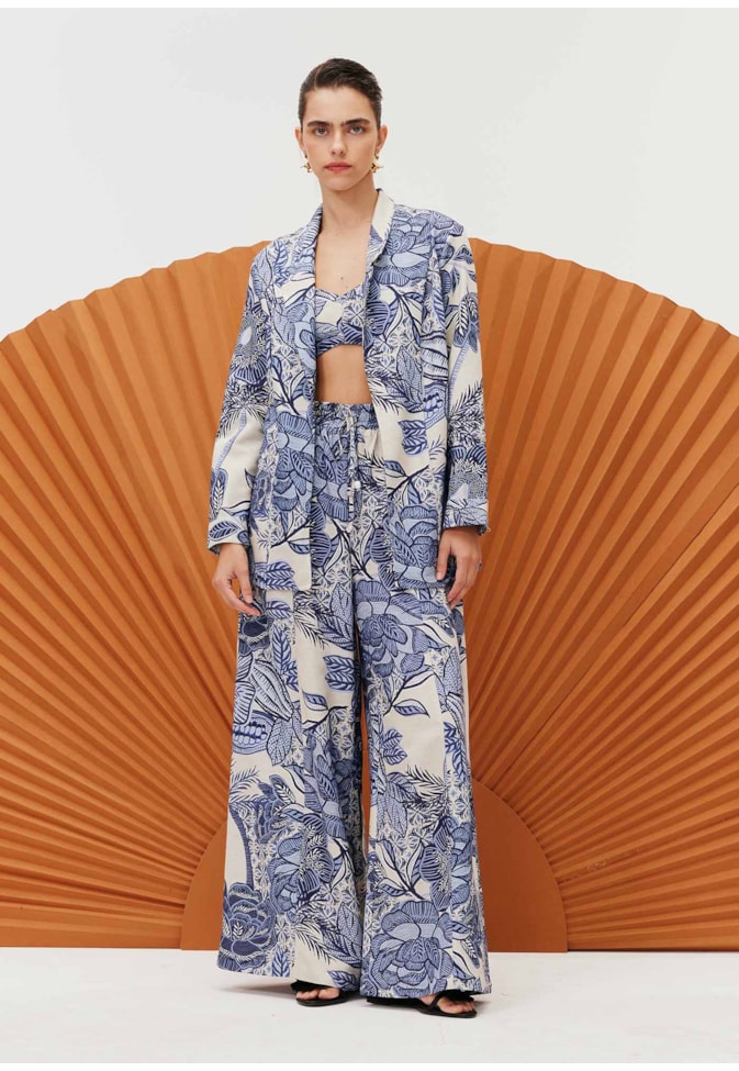 Blazer Estruturado Alongado Estampado Melodia