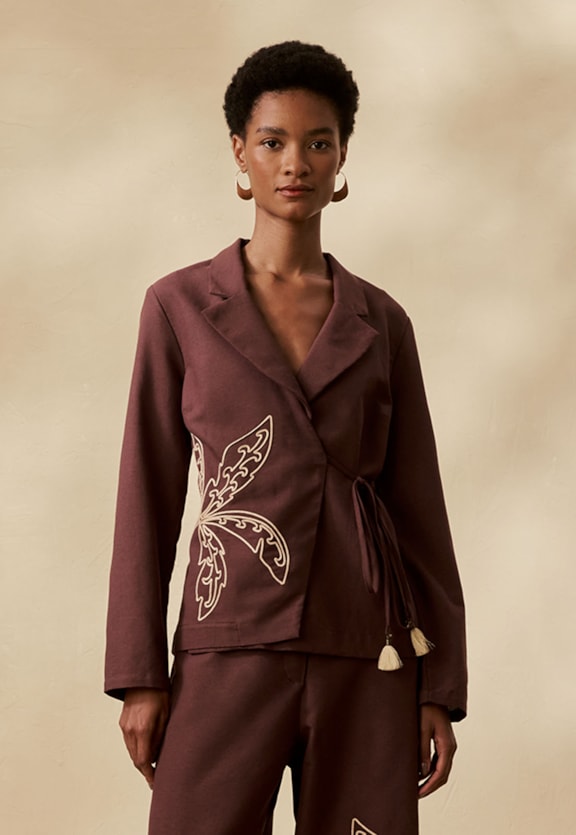 Blazer Liso Bordado Palmeiras Vista Frontal