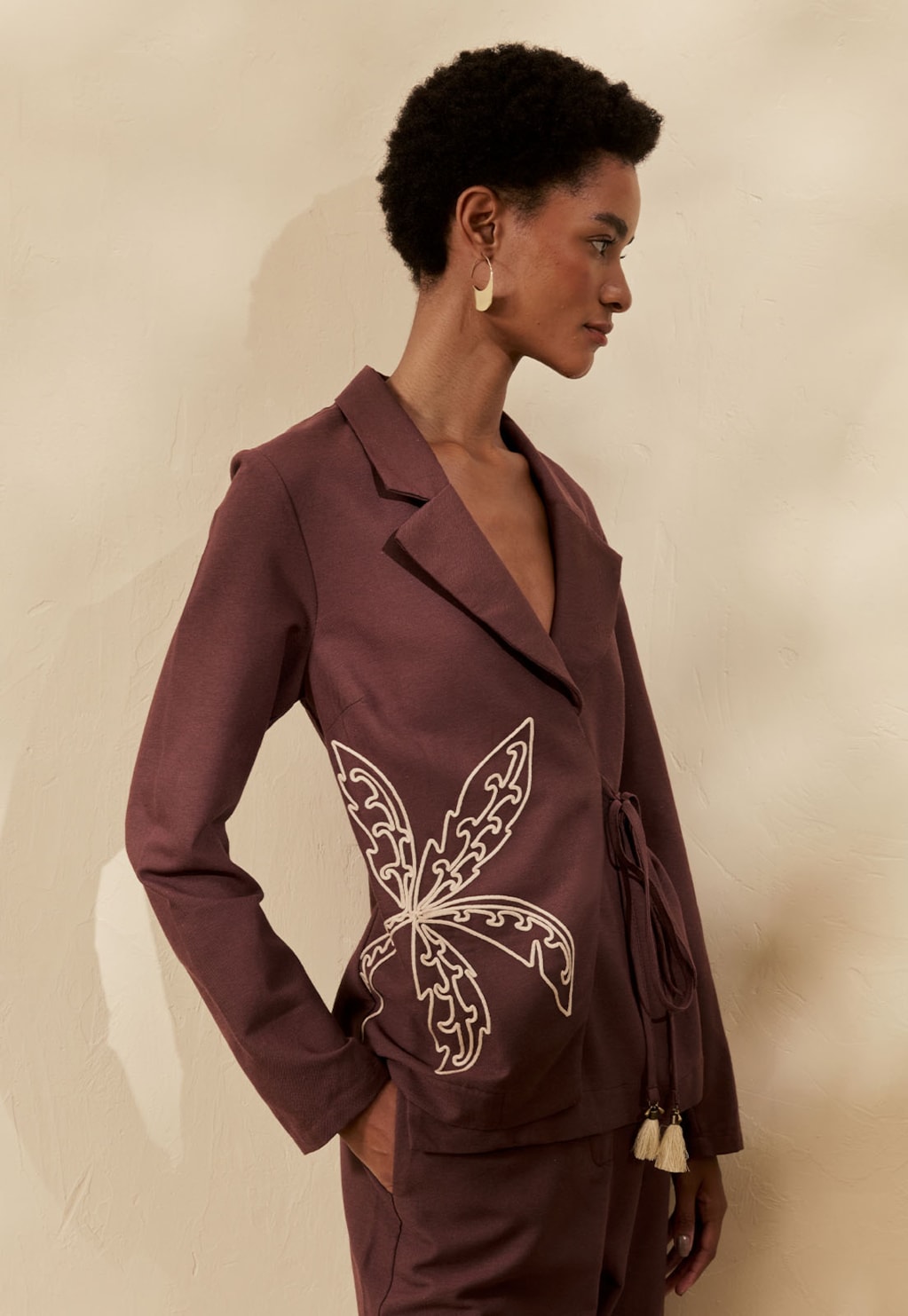 Blazer Liso Bordado Palmeiras