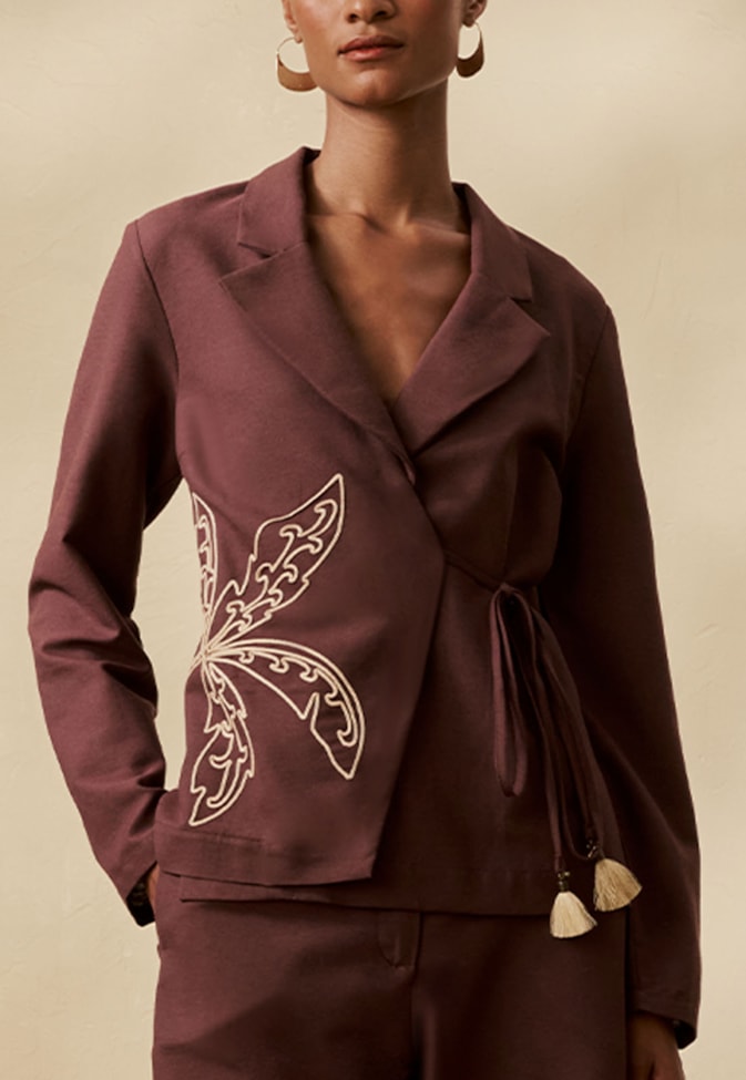 Blazer Liso Bordado Palmeiras