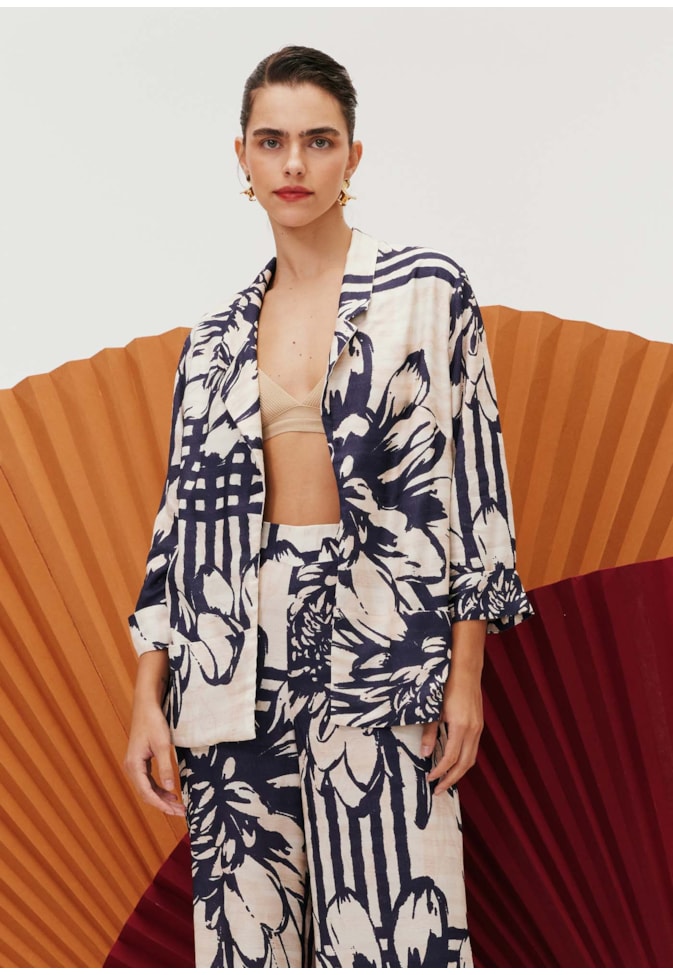 Blazer Tecido Estampado Bolero