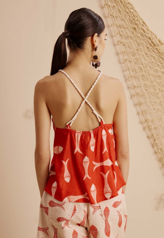 Blusa Alça Corda Estampada Manzuá Vista Traseira