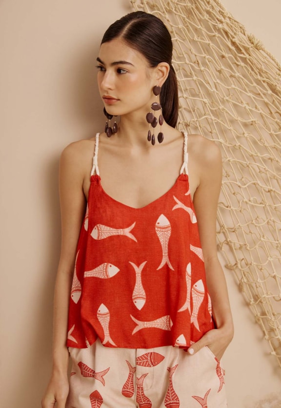 Blusa Alça Corda Estampada Manzuá Vista Frontal