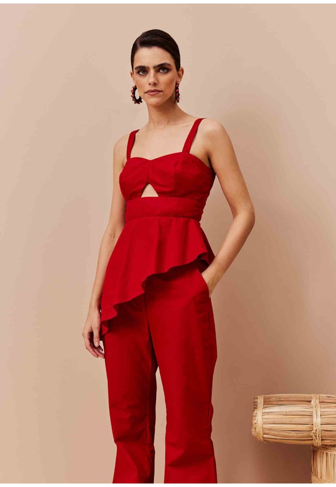 Blusa Alça Fina Babado Assimétrico