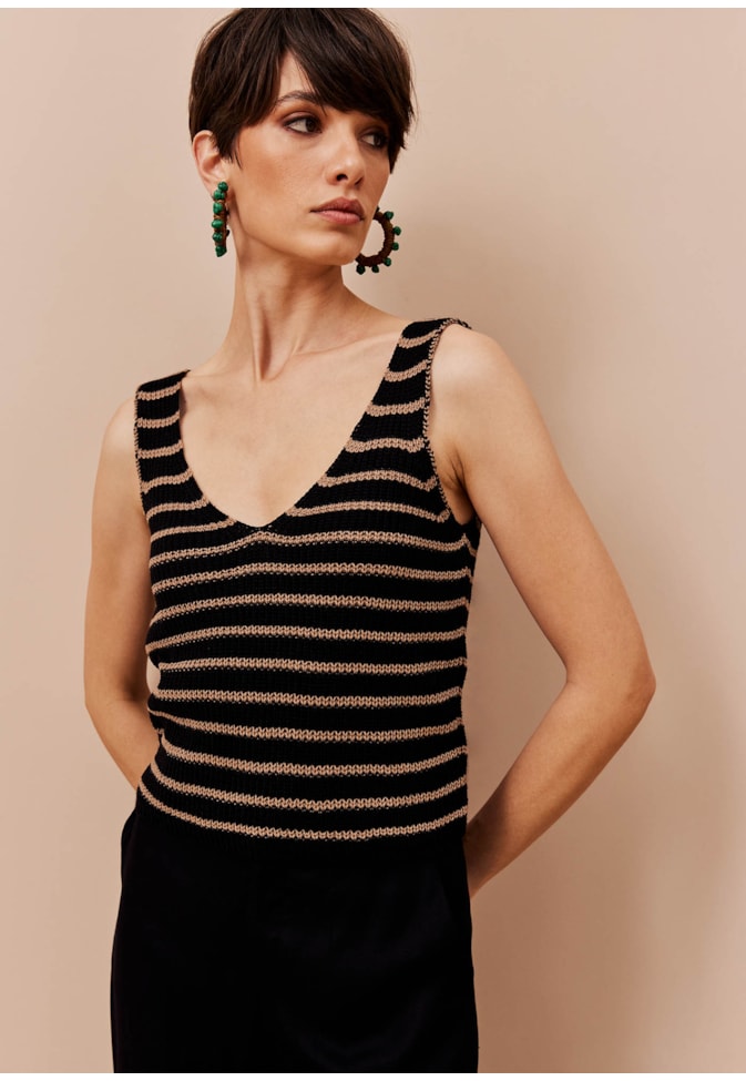 Blusa Alça Larga Listrada Tricot