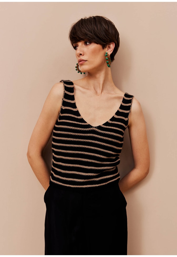 Blusa Alça Larga Listrada Tricot