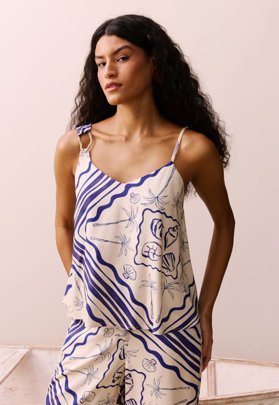 Blusa Argola Orgânica Estampada Tupé Vista Frontal