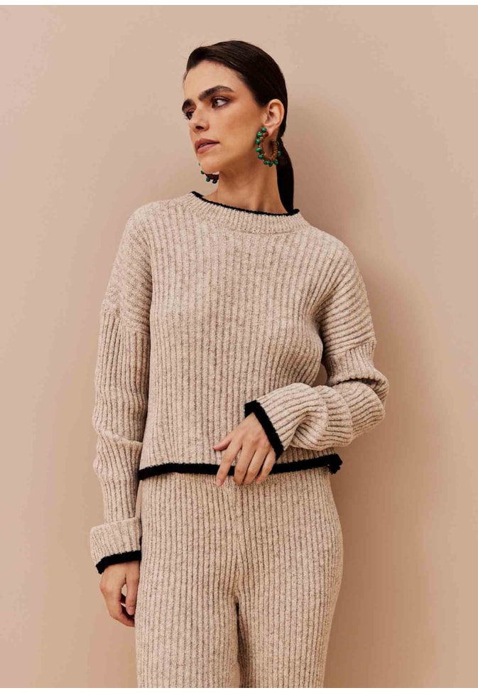 Blusa Bicolor Detalhe Tricot