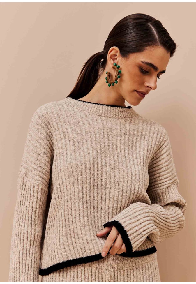 Blusa Bicolor Detalhe Tricot