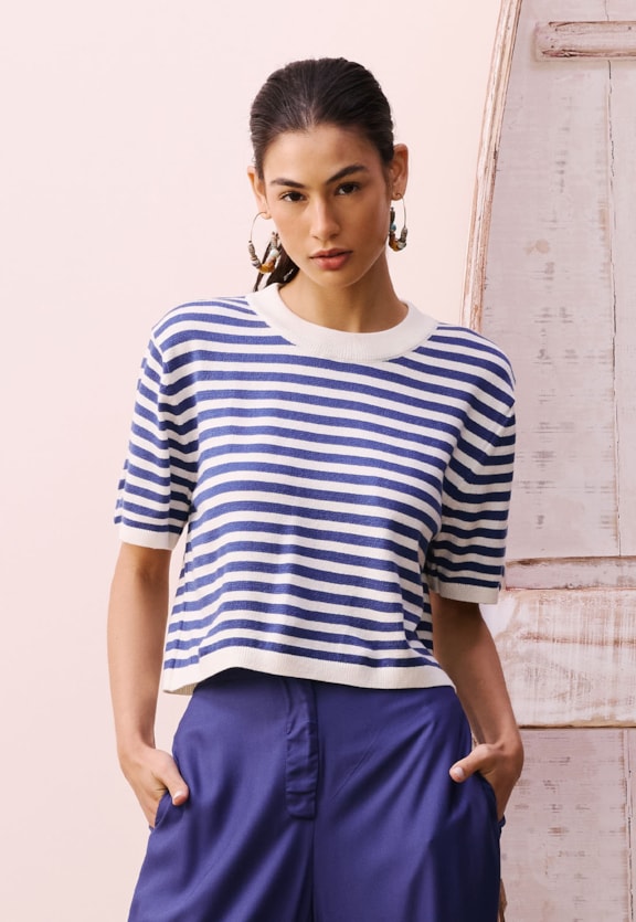 Blusa Body Listrada Tricot Vista Frontal