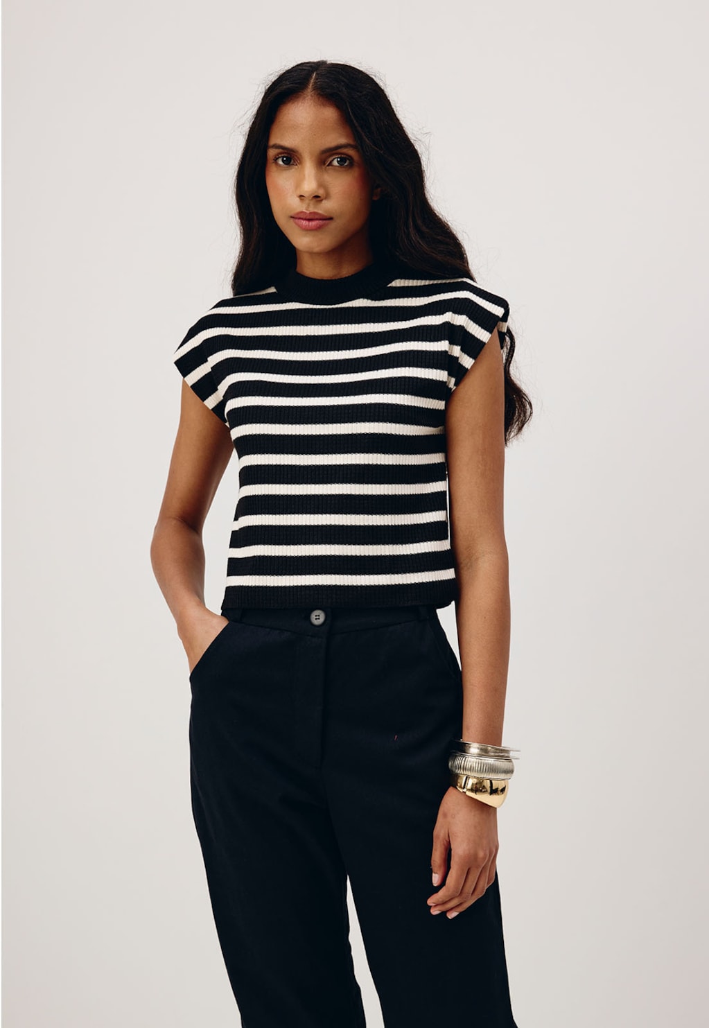 Blusa Boxy Listrada Tricot