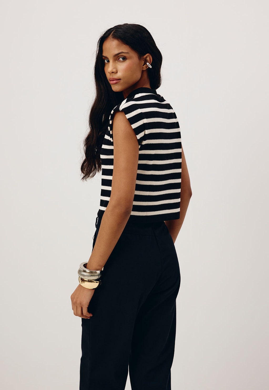 Blusa Boxy Listrada Tricot