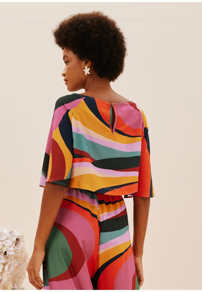 Blusa com Manga Cava Raglan Estampada Marés