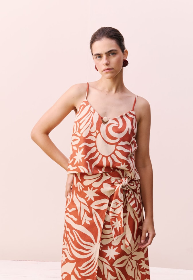 Blusa Cropped Estampada Pedra do Sol