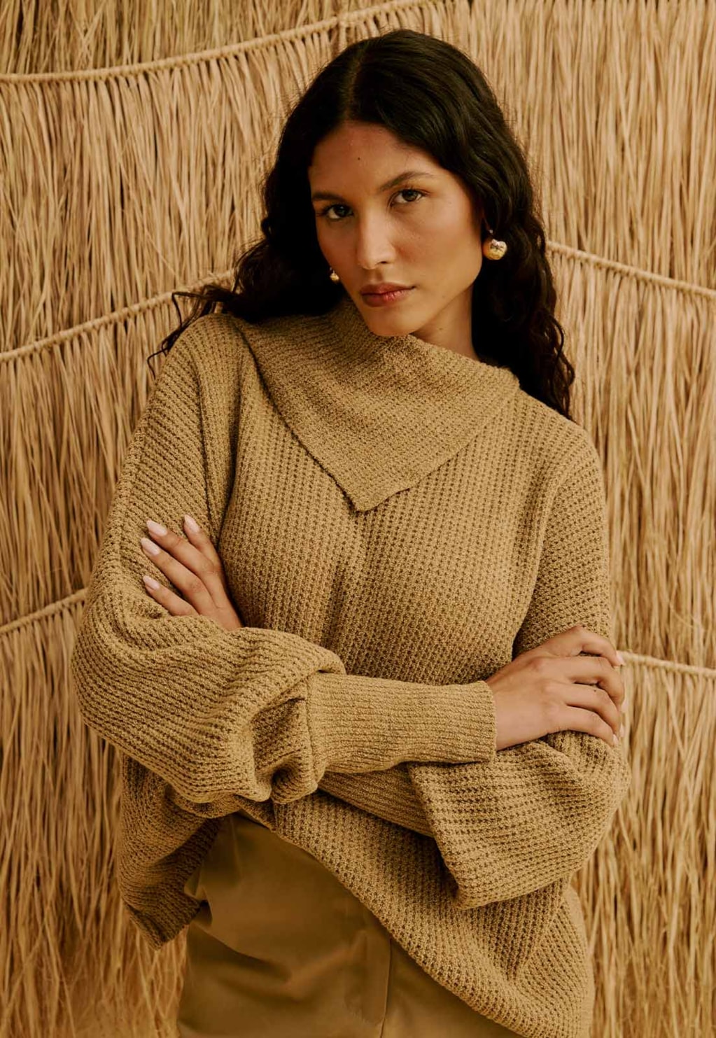 Blusa de Manga Longa em Tricot com Gola Assimétrica 