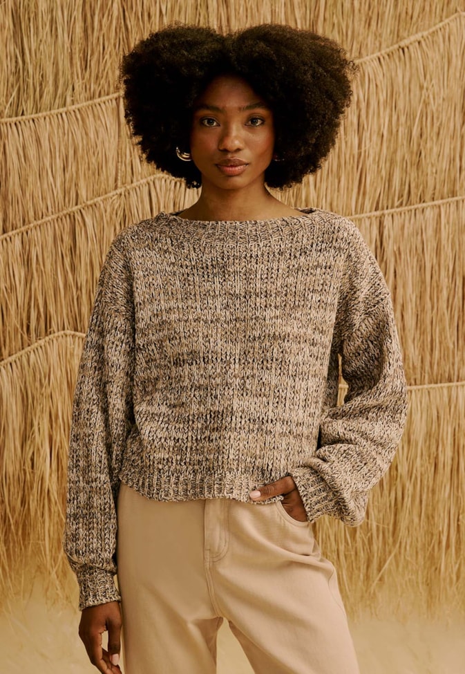 Blusa de Manga Longa em Tricot Mesclada