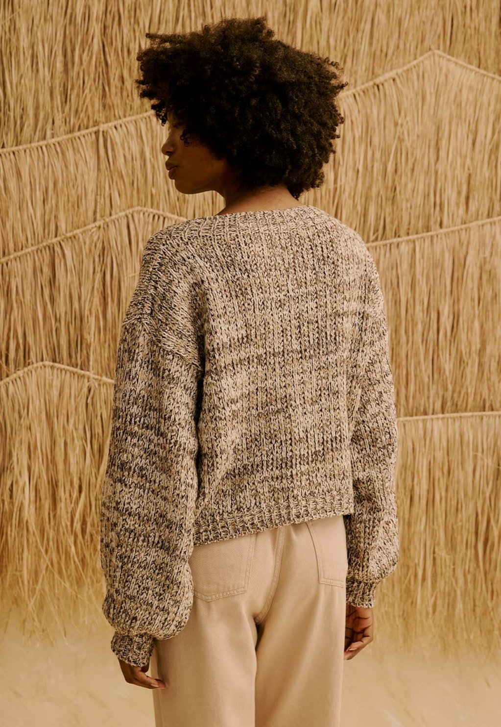 Blusa de Manga Longa em Tricot Mesclada