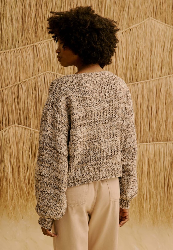 Blusa de Manga Longa em Tricot Mesclada