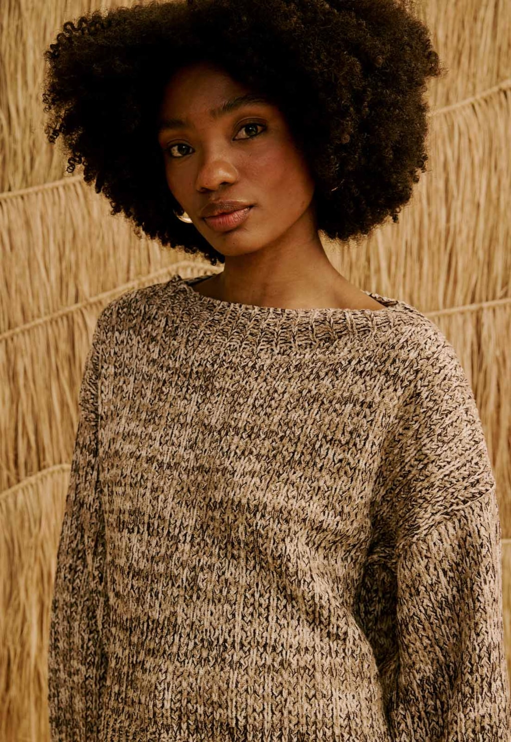 Blusa de Manga Longa em Tricot Mesclada