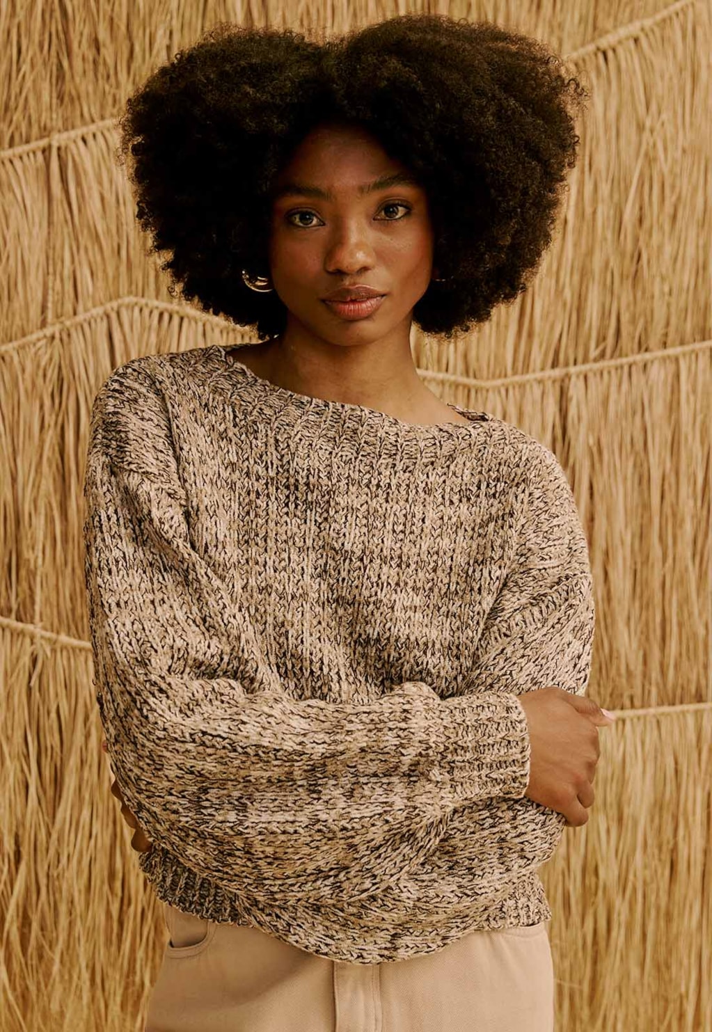 Blusa de Manga Longa em Tricot Mesclada