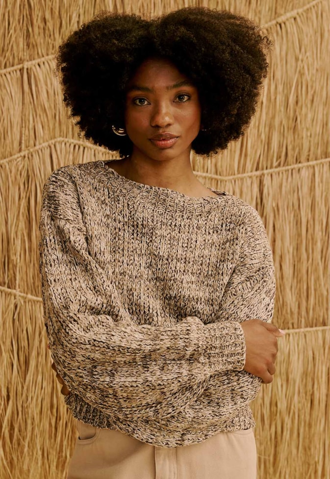 Blusa de Manga Longa em Tricot Mesclada