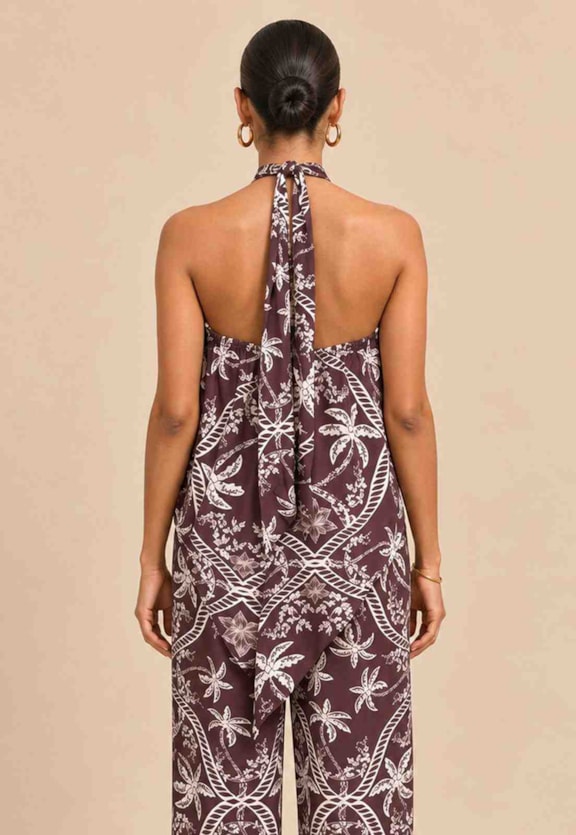 Blusa Decote Halter Estampada Vista Traseira