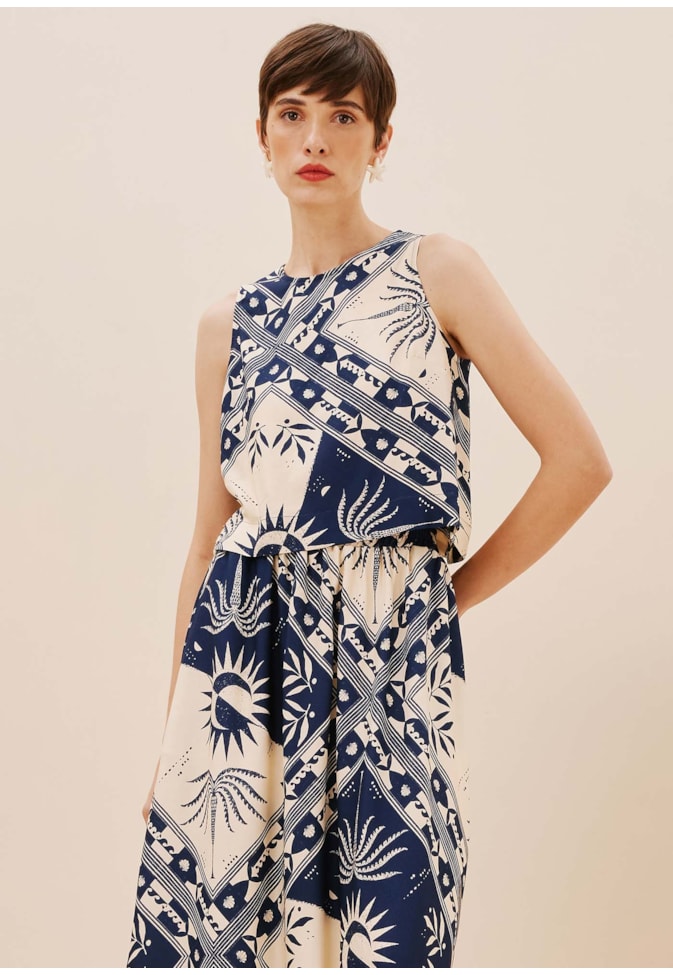 Blusa Decote Tranpassado Costas Estampada Céu