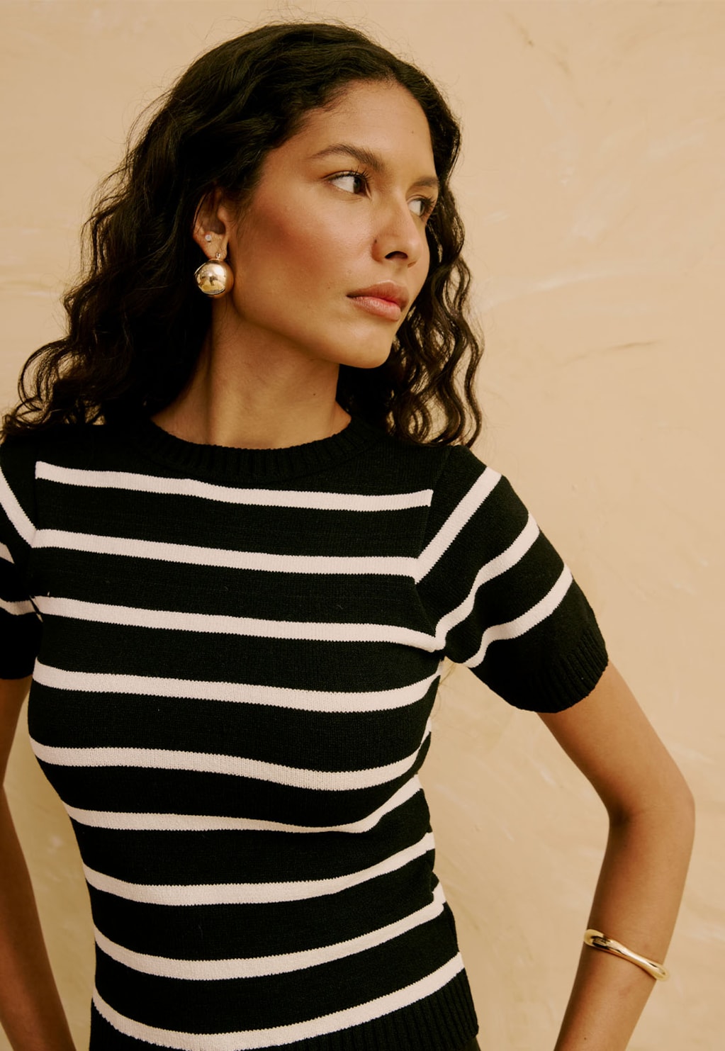 Blusa em Tricot com Manga Listrada