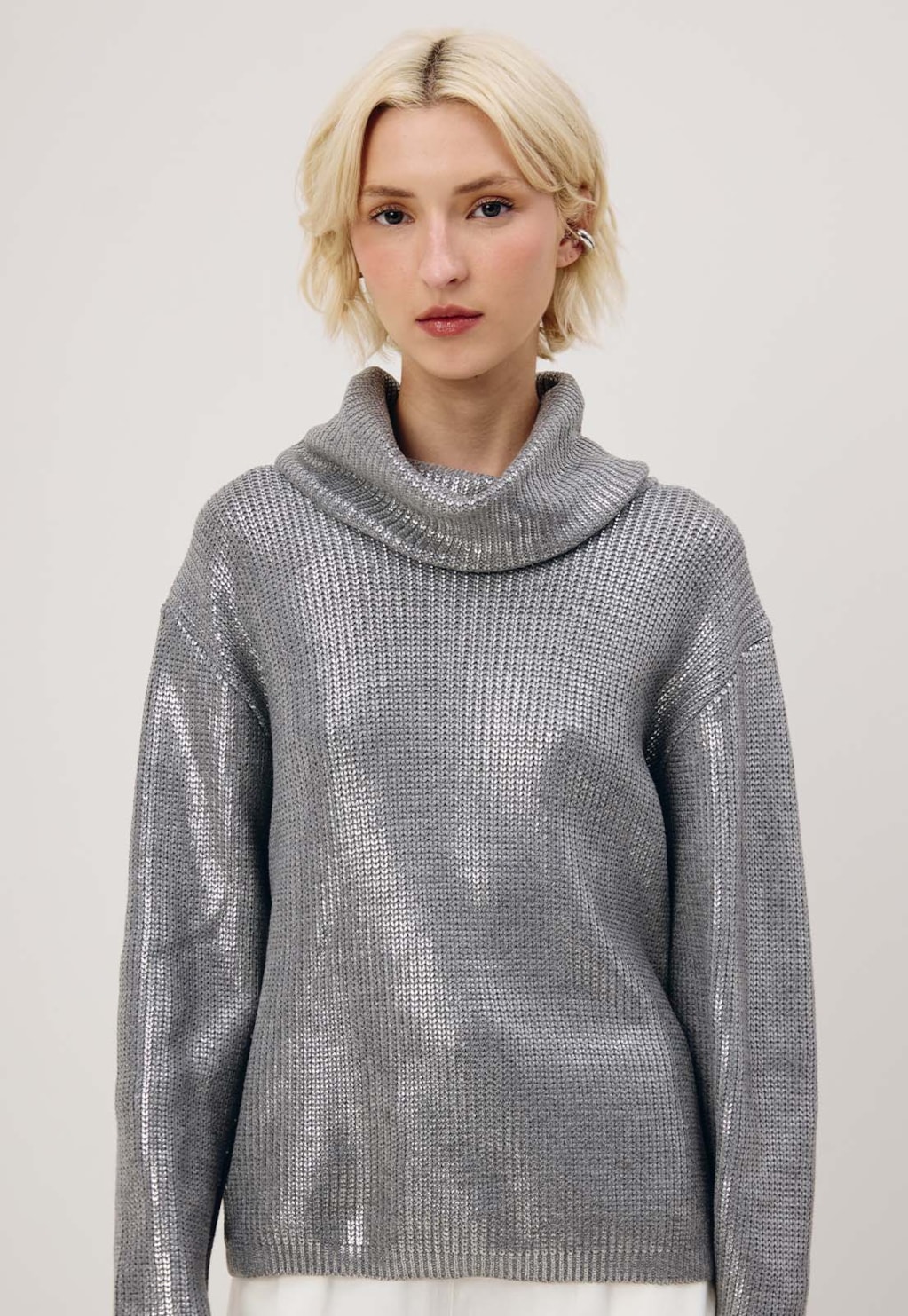 Blusa Foil Gola Alta Tricot