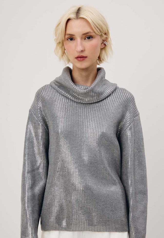 Blusa Foil Gola Alta Tricot