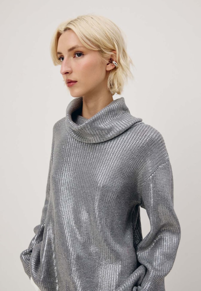 Blusa Foil Gola Alta Tricot