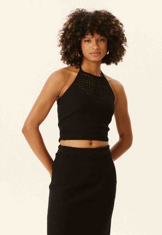 Blusa Frente Única Rendada Tricot
